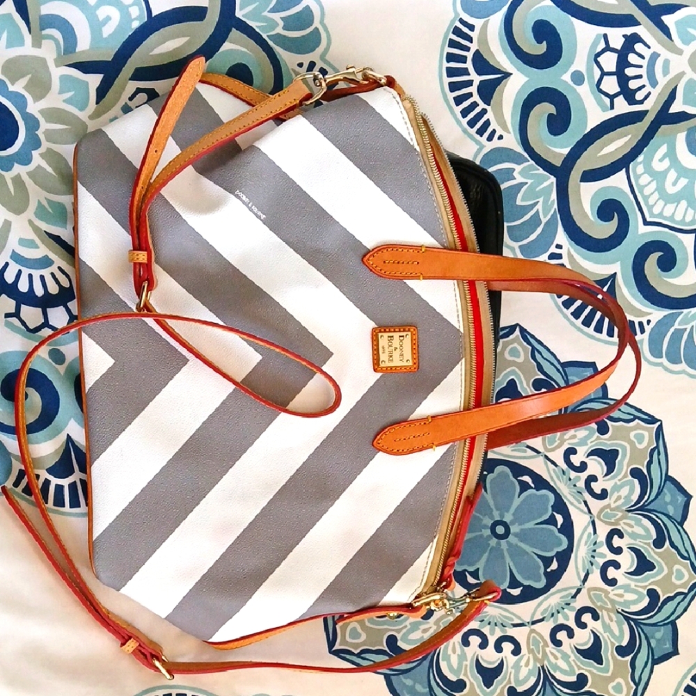 Dooney & Bourke Gray and White Striped Tote Bag